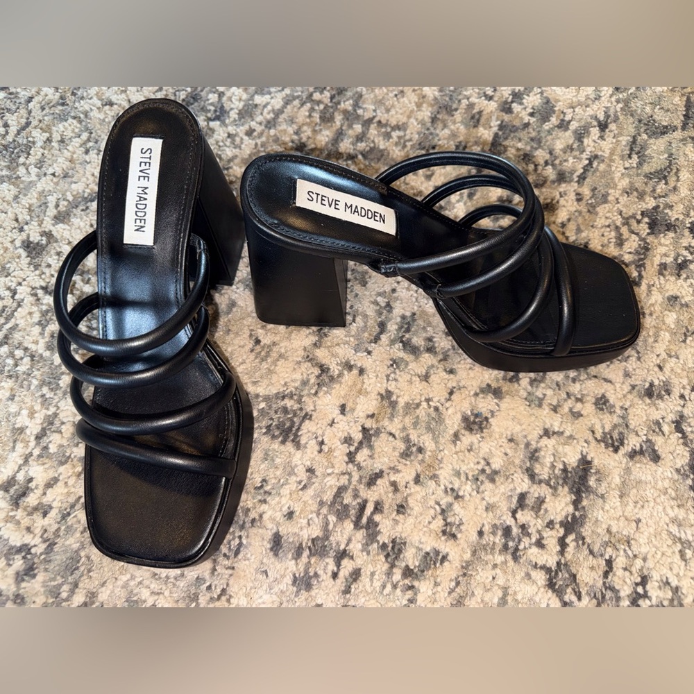 Steve Madden Black Multi-Strap Block Heels